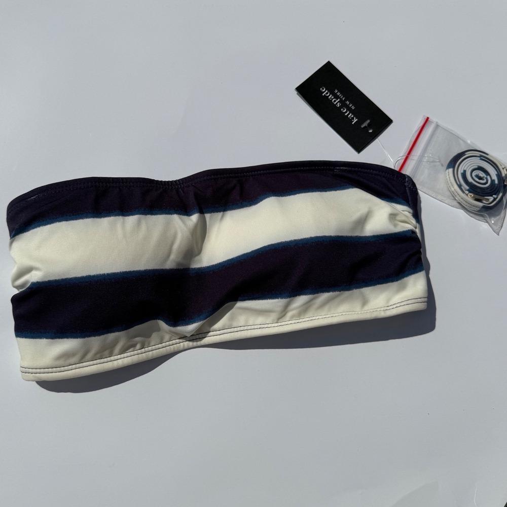 Kate Spade New York Bandeau Bikini Top small striped Blazer Blue Cream NWT $148